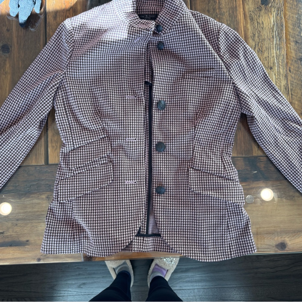 Rag & Bone Burgundy Houndstooth Blazer